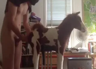 Kinky dude fucks horse plushie in short zoo porn clip