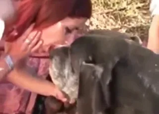 Redhead Lady Fucked By Dog Outdoors In Garden